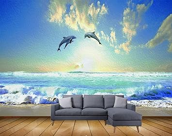 Beibehang Exclusive BVZ0275 Modern Minimalist Oil Painting Texture Sea View Dolphin Tv Living Room Wall HD 3D Wallpaper(152 cm x 91 cm)