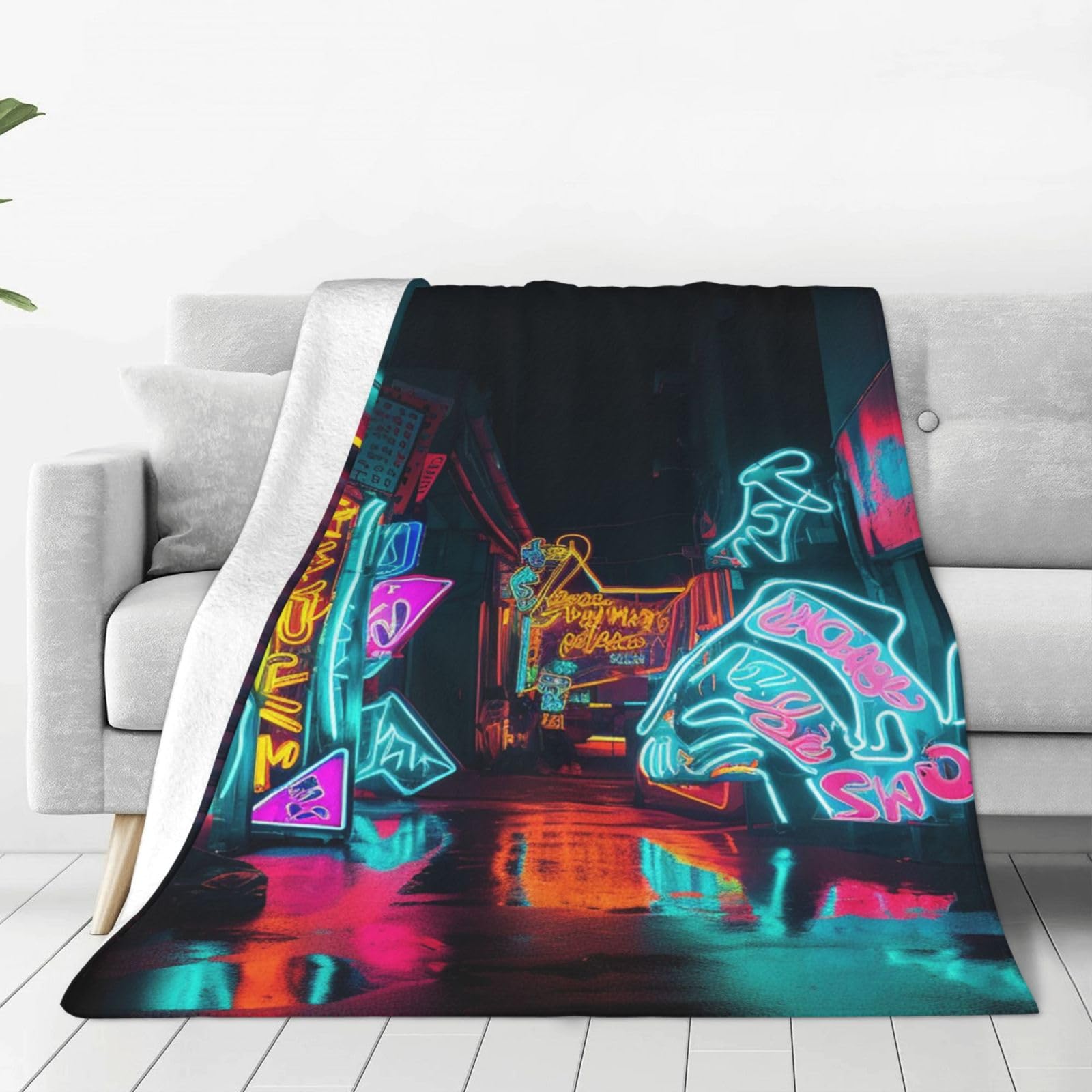 Neon Art Throw Blanket for Couch, Plush Fuzzy Soft Flannel Blankets and Throws for Sofa, 40"x30" Bed Blankets for Travel Camping Chair, All Season Warm Fleece Blanket