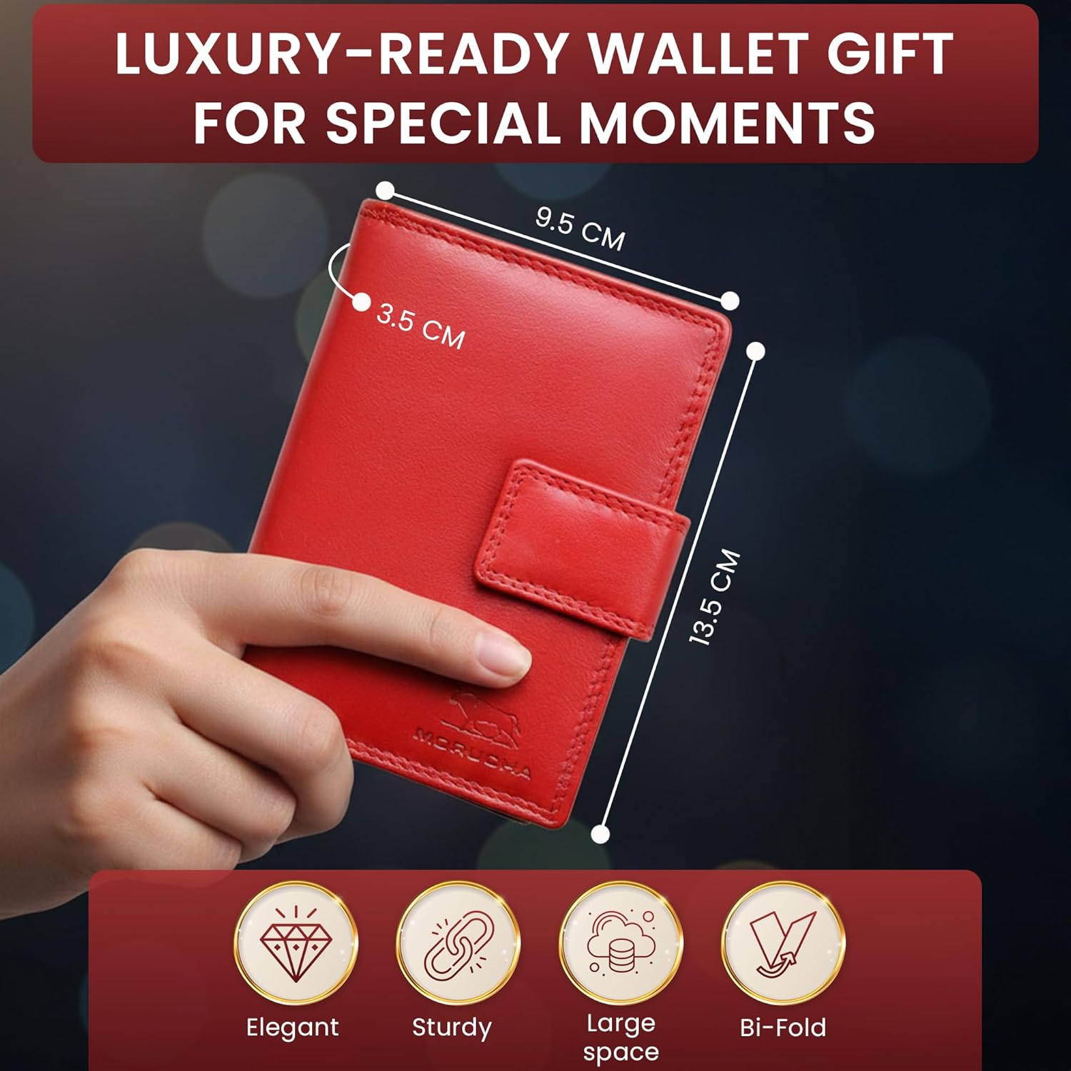 MORUCHA Women’s RFID Blocking Clutch Wallet – High Capacity Genuine Leather Cardholder Purse with Coin Pocket, Multi-Compartment Fold-Over Design, Gift Box Included (Red)