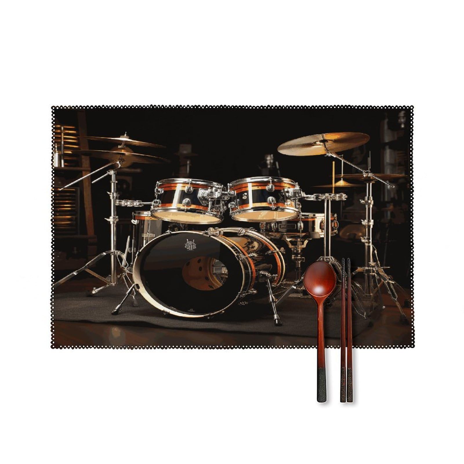 Drum Set Placemats Set of 4 Heat Resistant Non-Slip Place Mats for Dining Table Washable Placemat Wipeable Dining Table Mat Canvas Place Mats Dining Table Decor