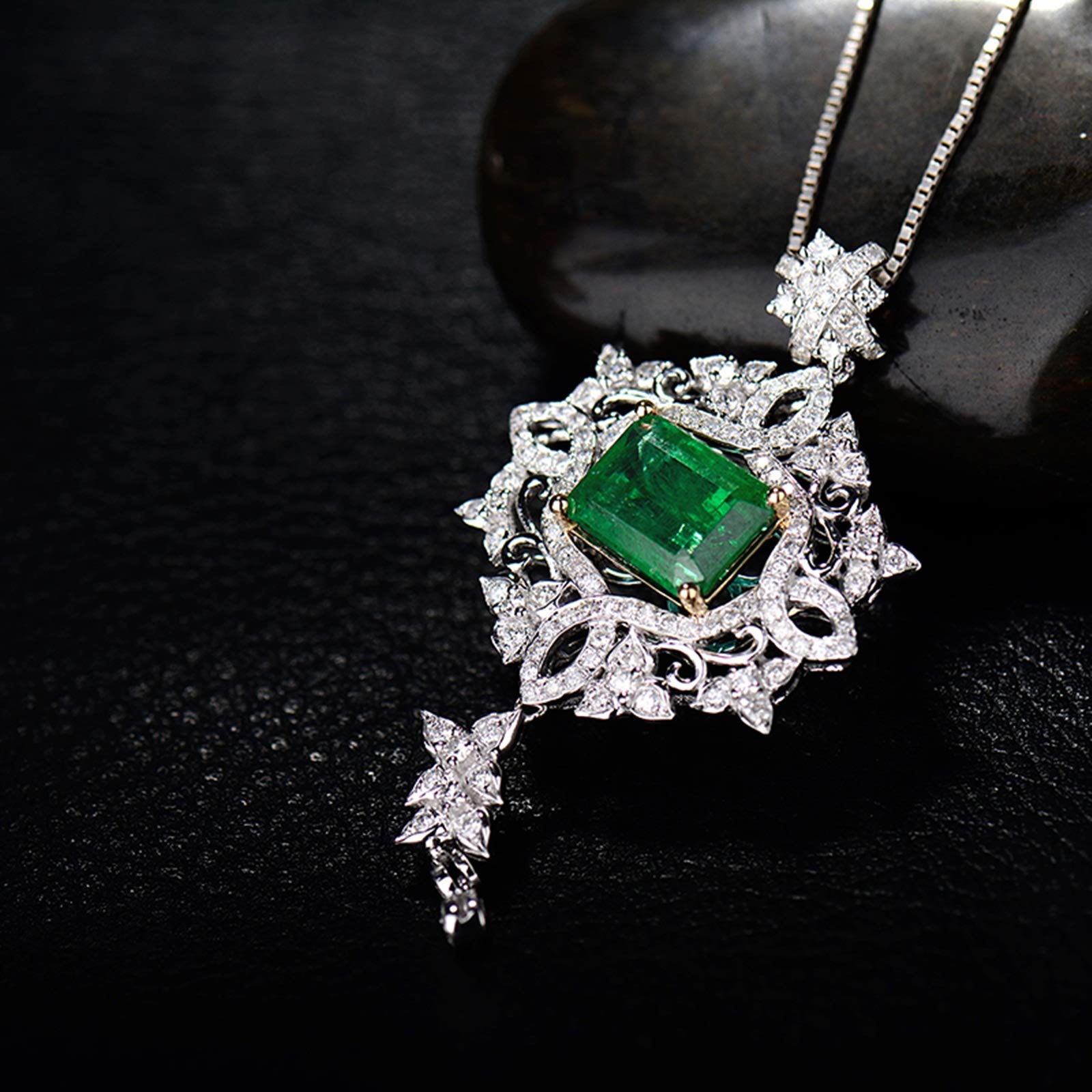 Collar con Colgante, Borla de Flores con Esmeralda creada en Laboratorio de 3 Quilates, Oro de 18 Quilates/Plata de Ley 925, Collares con Colgante para Mujeres y niñas, Regalo para el día de la