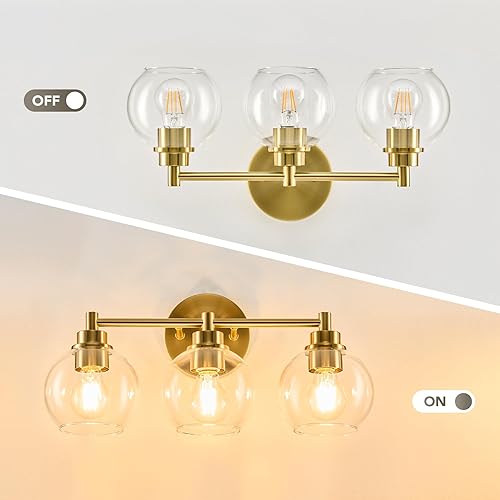 Miniatura 2 de VONLUCE Lámparas de baño, 3 luces de tocador de baño con pantallas de cristal de globo E26, luces de tocador sobre espejo para dormitorio, pasillo,