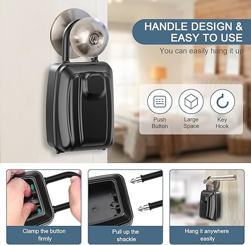 Miniatura 4 de Ankilo Caja de bloqueo de llave para exteriores, caja de seguridad grande para llaves al aire libre, combinación de 12 dígitos, caja de