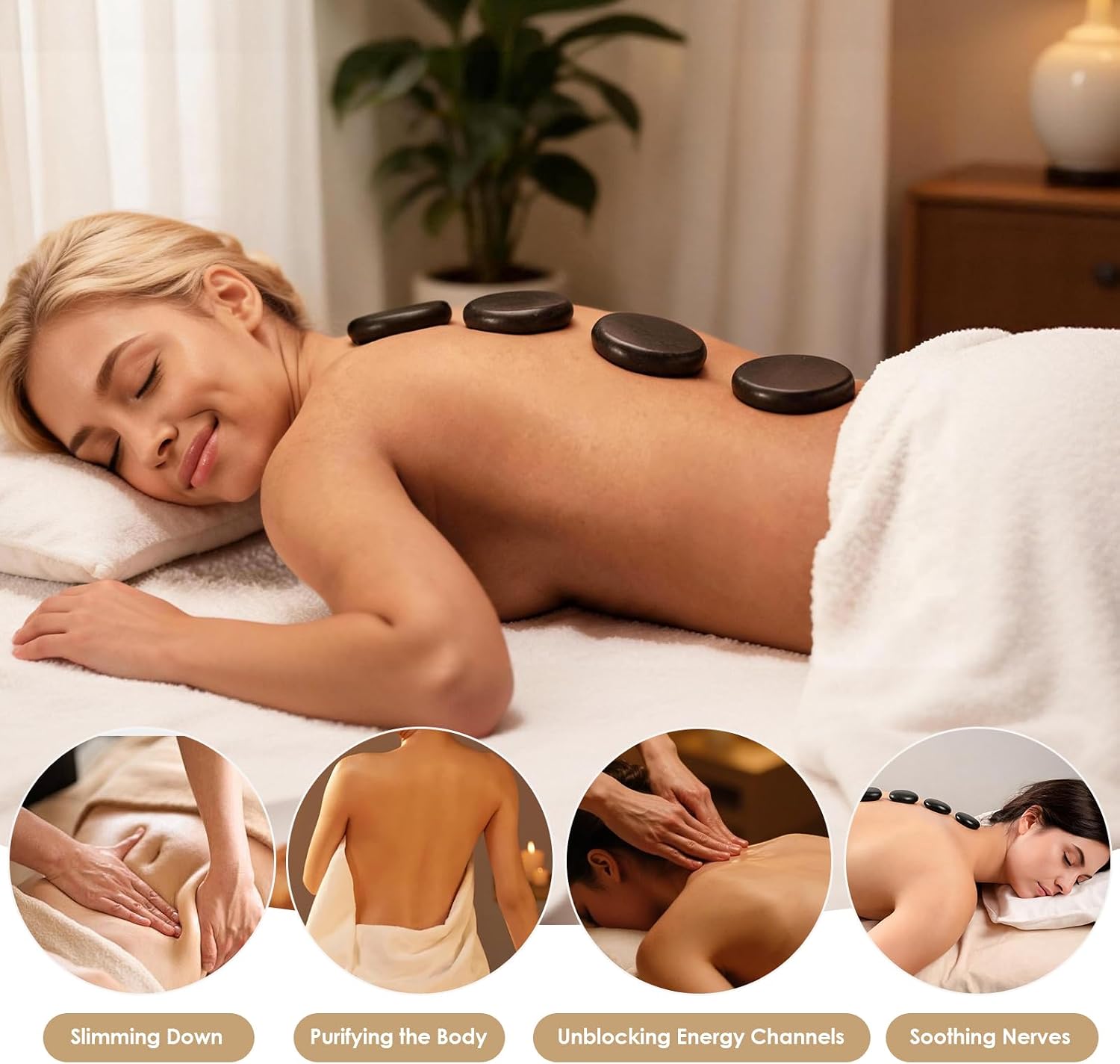 24Pieces Massage Stones Set with Warmer Kit Hot Rocks Bamboo for Massage,Hot Stones Massage Warmer Kit
