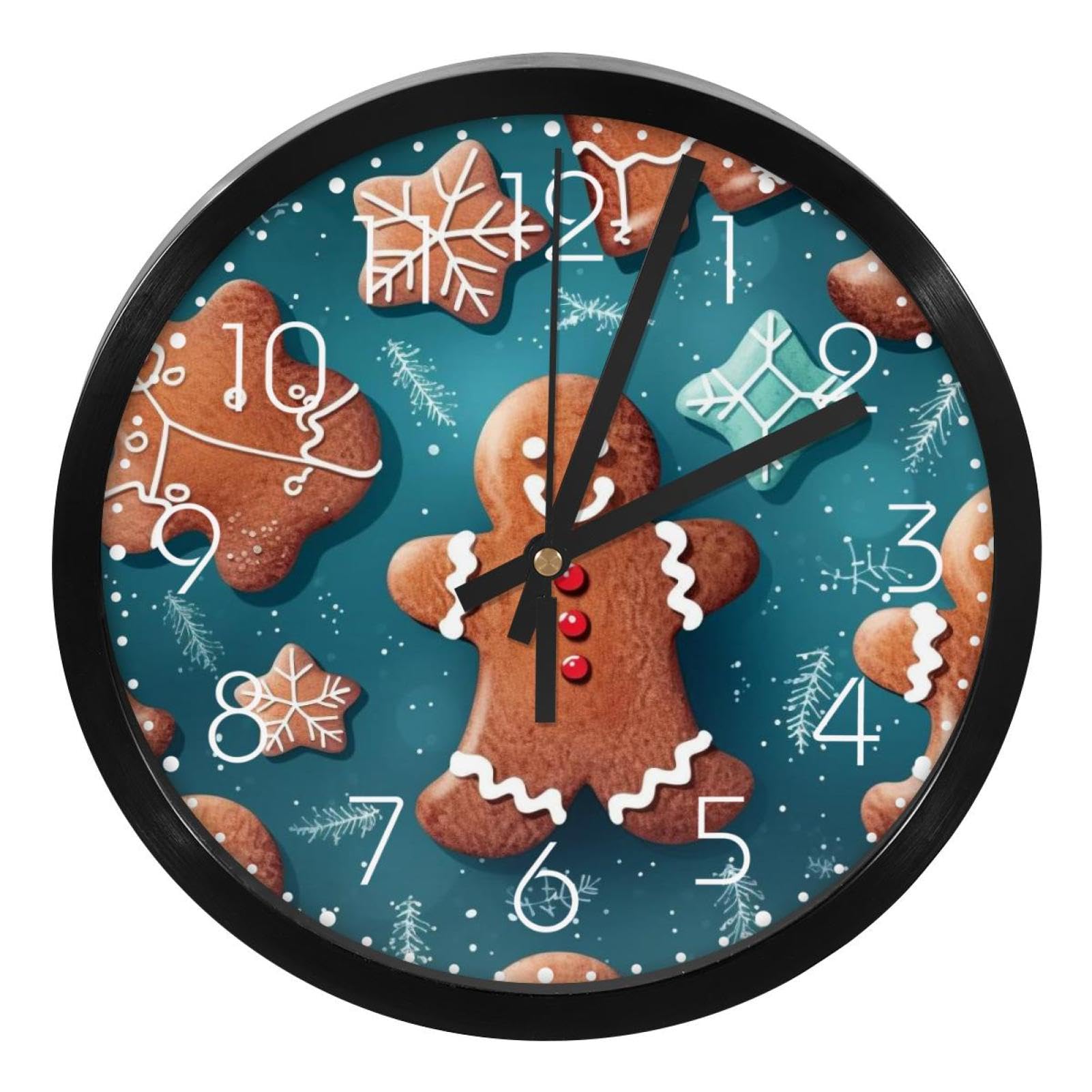 Christmas Gingerbread Man Wall Clock Decorative, Battery Operated Quartz Analog Quiet Desk Clock for Home,Office,School