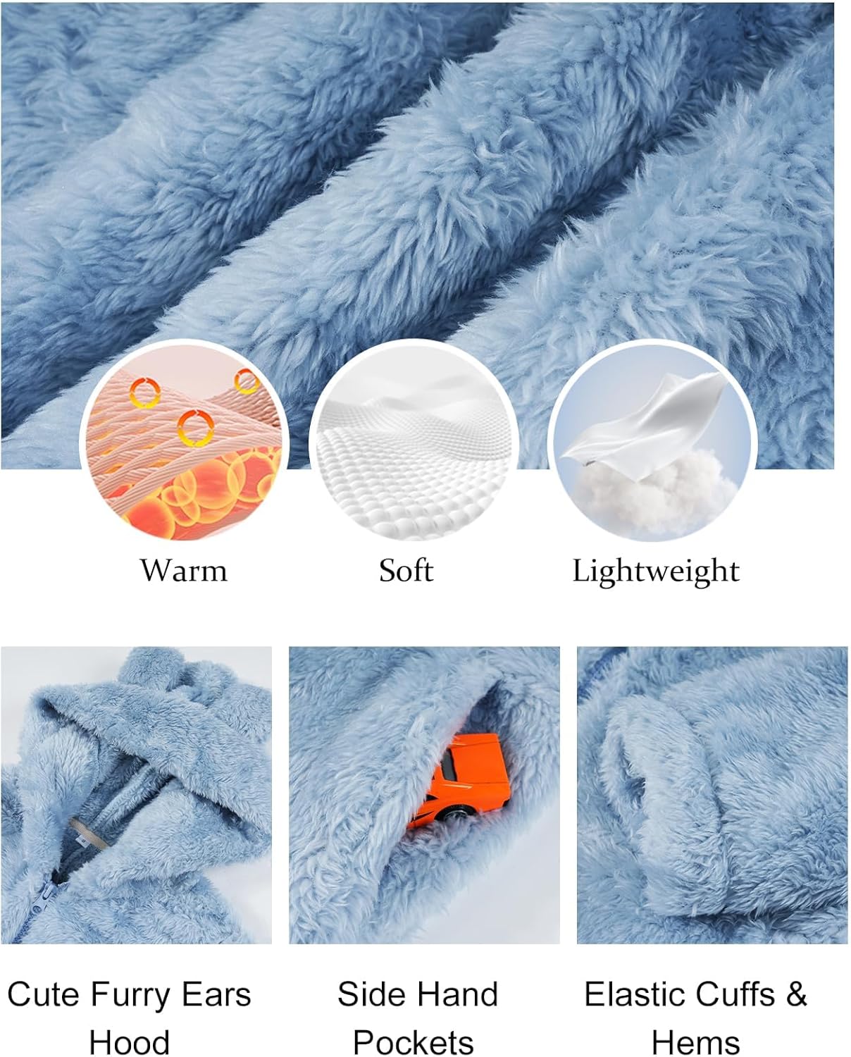 Flygo Girls Fleece Jumpsuits Fuzzy Hooded Rompers Kids Zip up Onesie Romper Costume Warm Winter Clothes 5-14 Years - Image 6