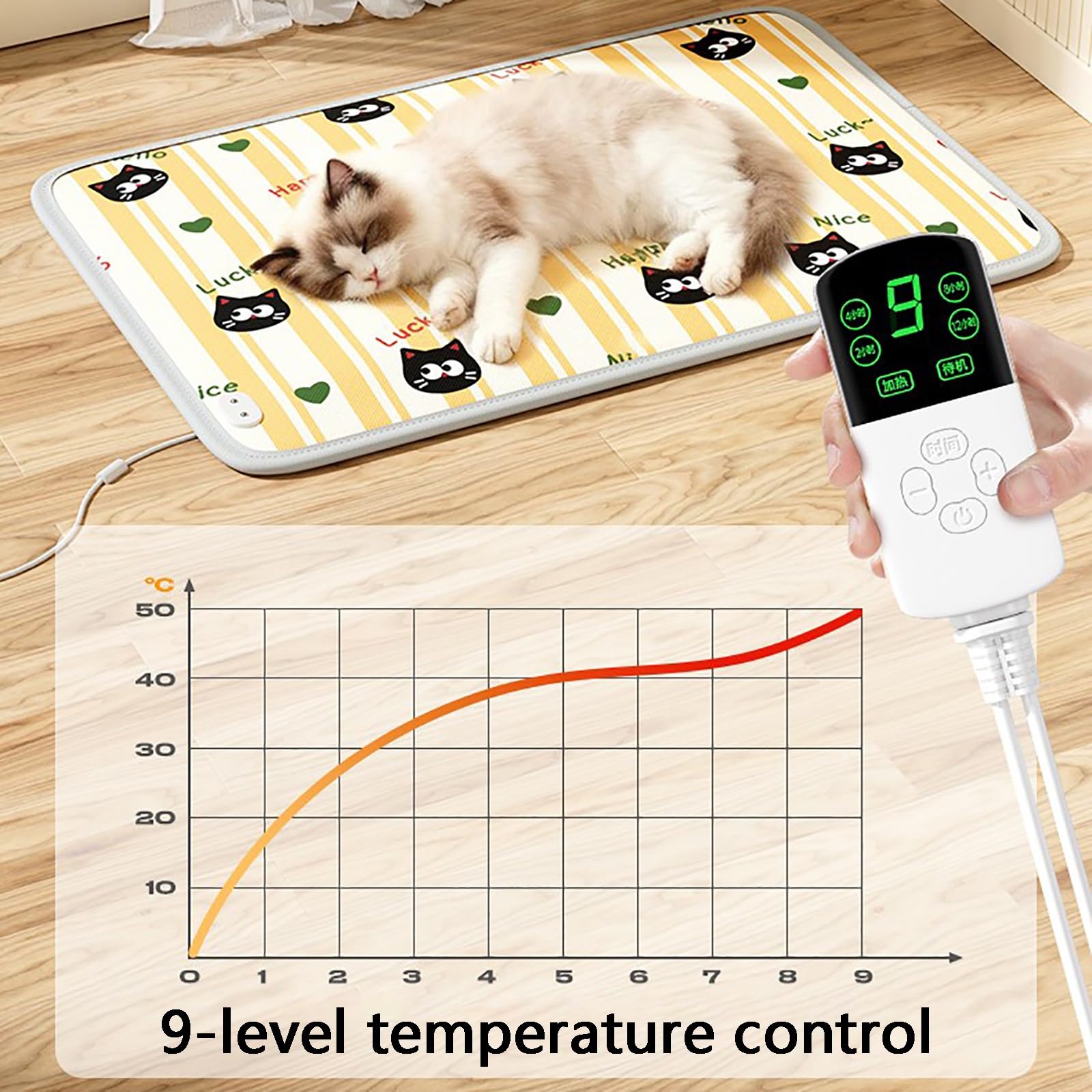 Almohadillas Térmicas para Mascotas, Manta Térmica para Mascotas, Control de Temperatura de 9 Niveles, Impermeable y Resistente A Los Arañazos, Adecuada para Gatos y Perros(X-Large)