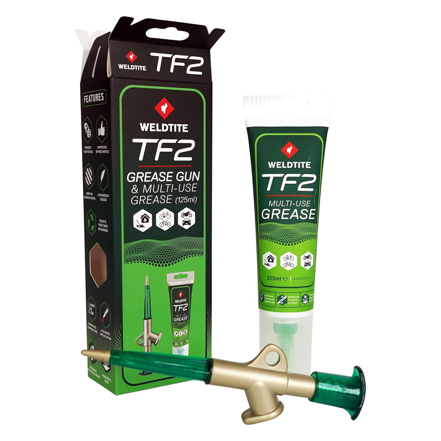 WELDTITE All Purpose Bike Grease (4.23 Fl oz) & Applicator Thread Spec 9/16 UNF 18 t.p.i. Set for Headsets, Bottom Brackets, Hubs, Pedals, & Suspension Systems