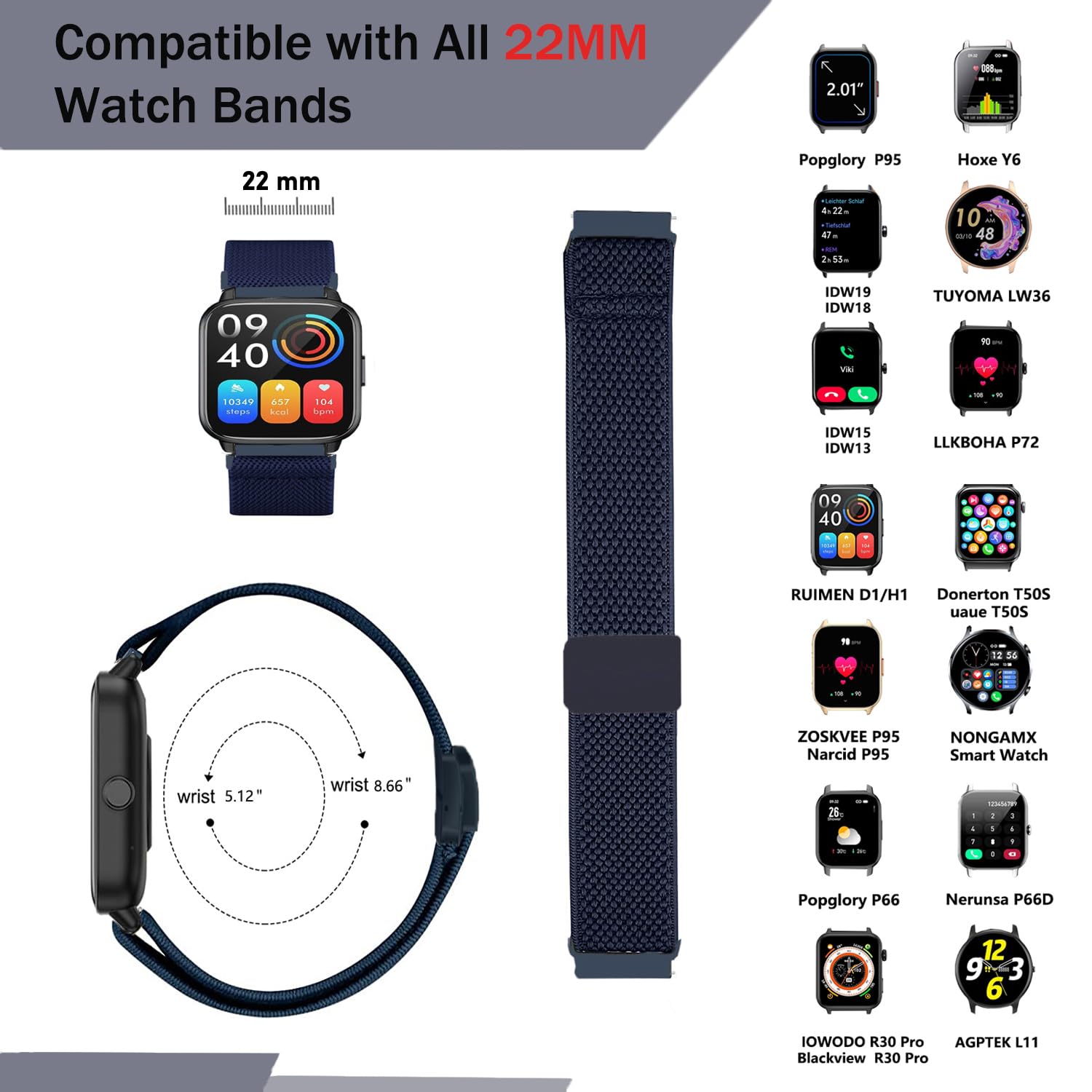 VELULYX Nylon Band Compatible Veryfit Smart Watch IDW19/IDW13/IDW16/IDW18 - Image 4