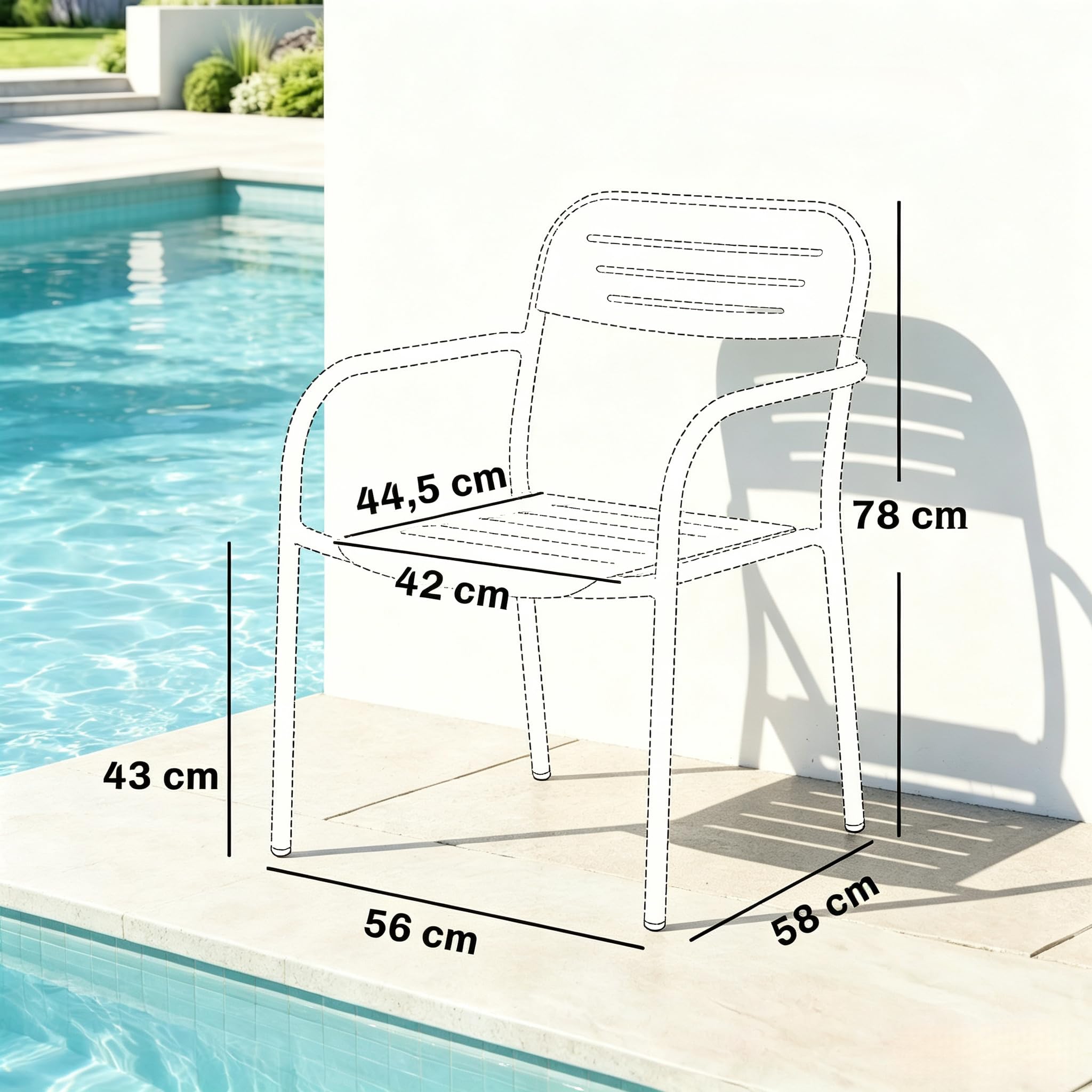 Generisch Set di 2 sedie da giardino impilabili in metallo verde, sedia da terrazza