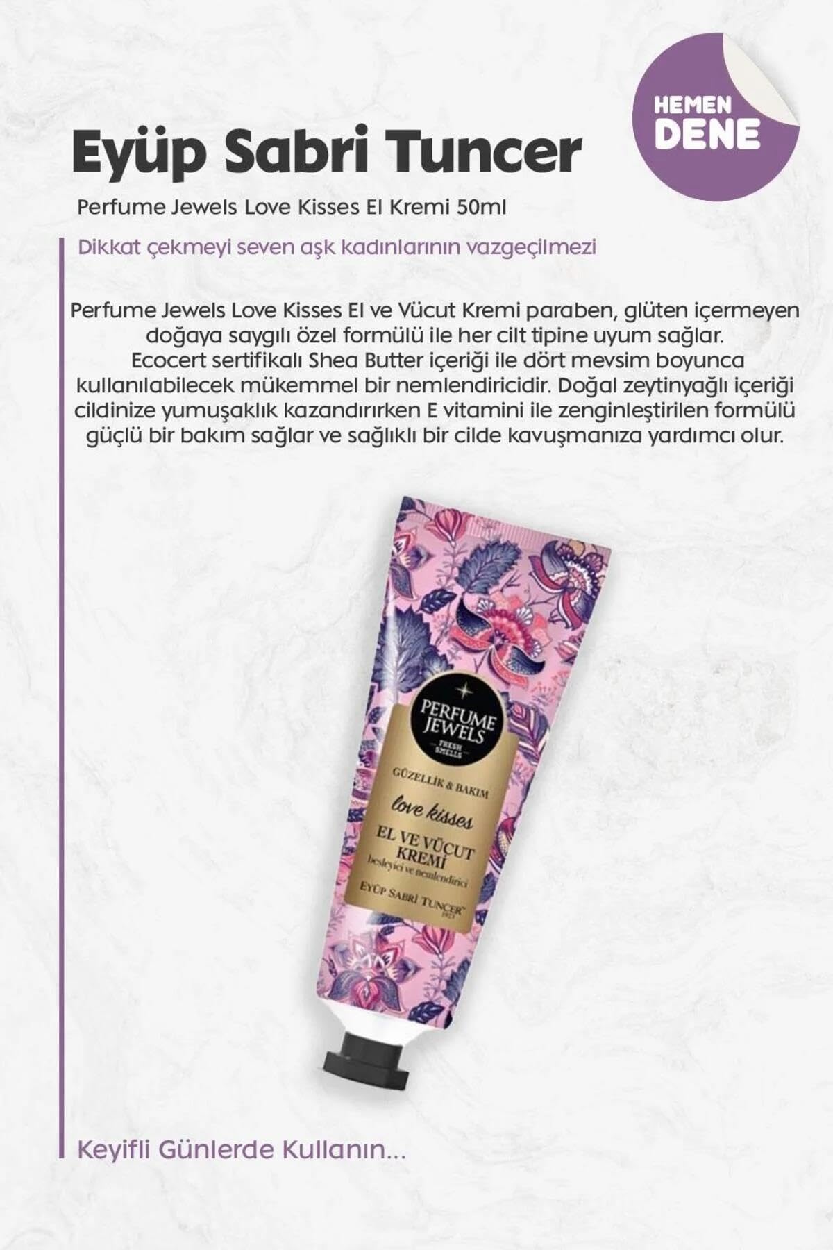 Eyüp Sabri Tuncer 3 Adet Perfume Jewels Love Kisses El Kremi 50 ml ve ROSIE