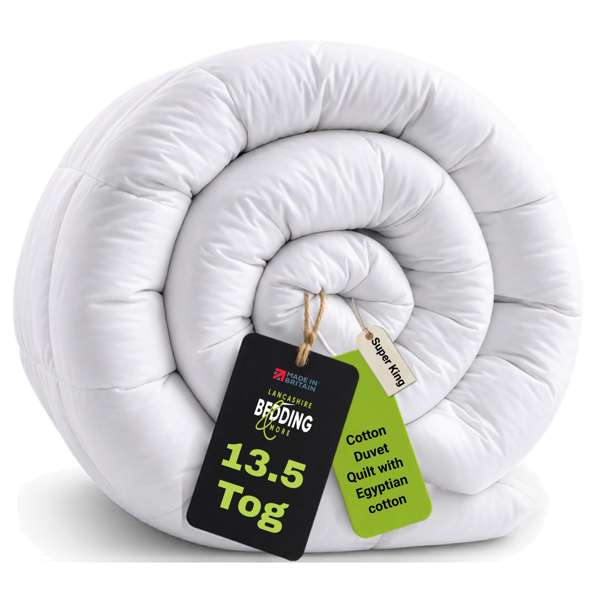 Lancashire Bedding 13.5 Tog Cotton Duvet - All Season Fluffy Comforter, Hollowfibre Filling, Super King Size 220x260cm, Machine Washable Duvet Insert