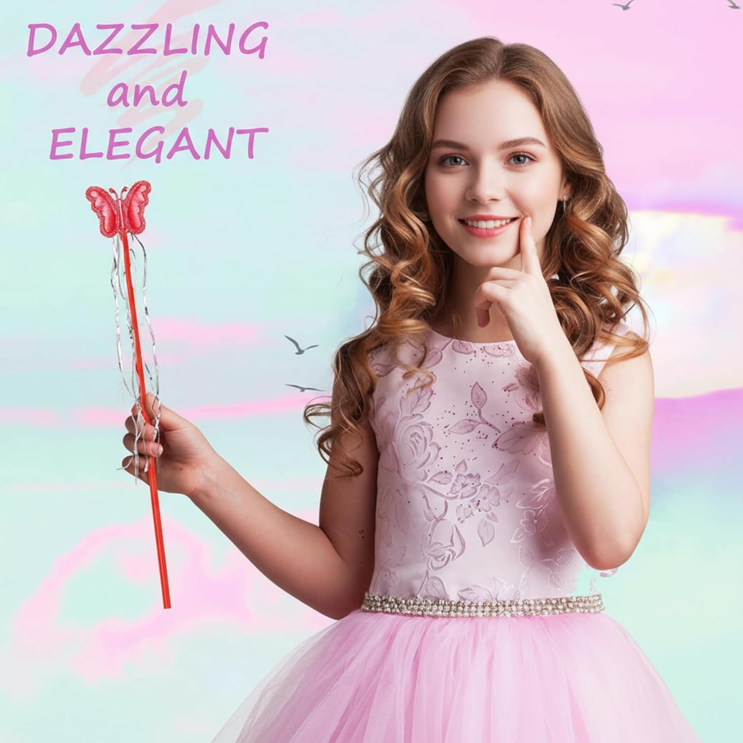 Skylety 18 Pcs Butterfly Fairy Wands, 6 Colors Princess Party Wands Kids