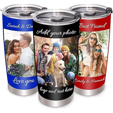 Personalized Tumbler Cup with Picture Text Name Logo, 20oz Stainless Steel Custom M...