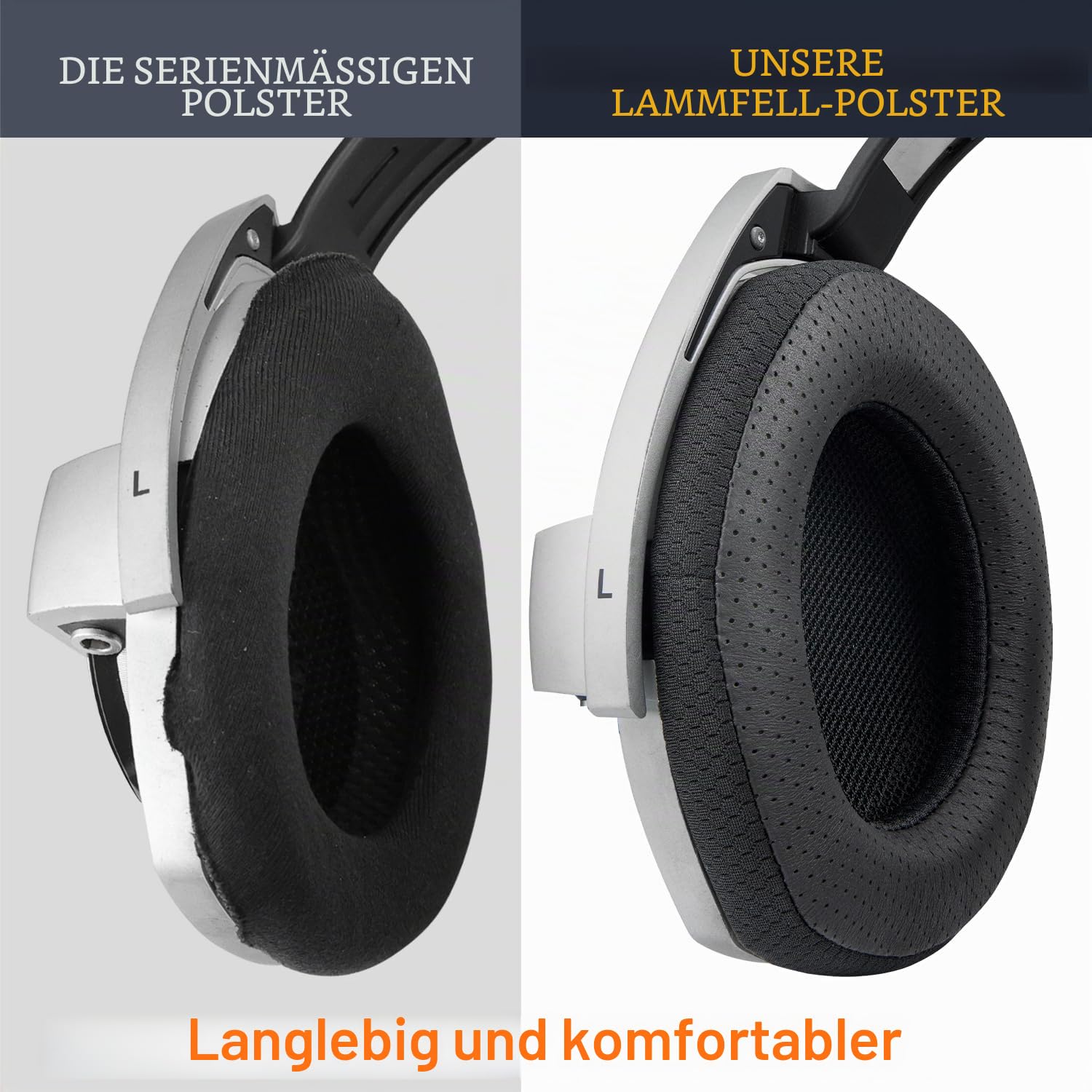 SOULWIT Lammfell Ersatzpolster Ersatz Ohrpolster für Sennheiser HD800/HD800S HD 800-Kopfhörer, Polster mit langlebigem Mesh-Gewebe, Noise-Isolation-Gedächtnis-Schaumstoff