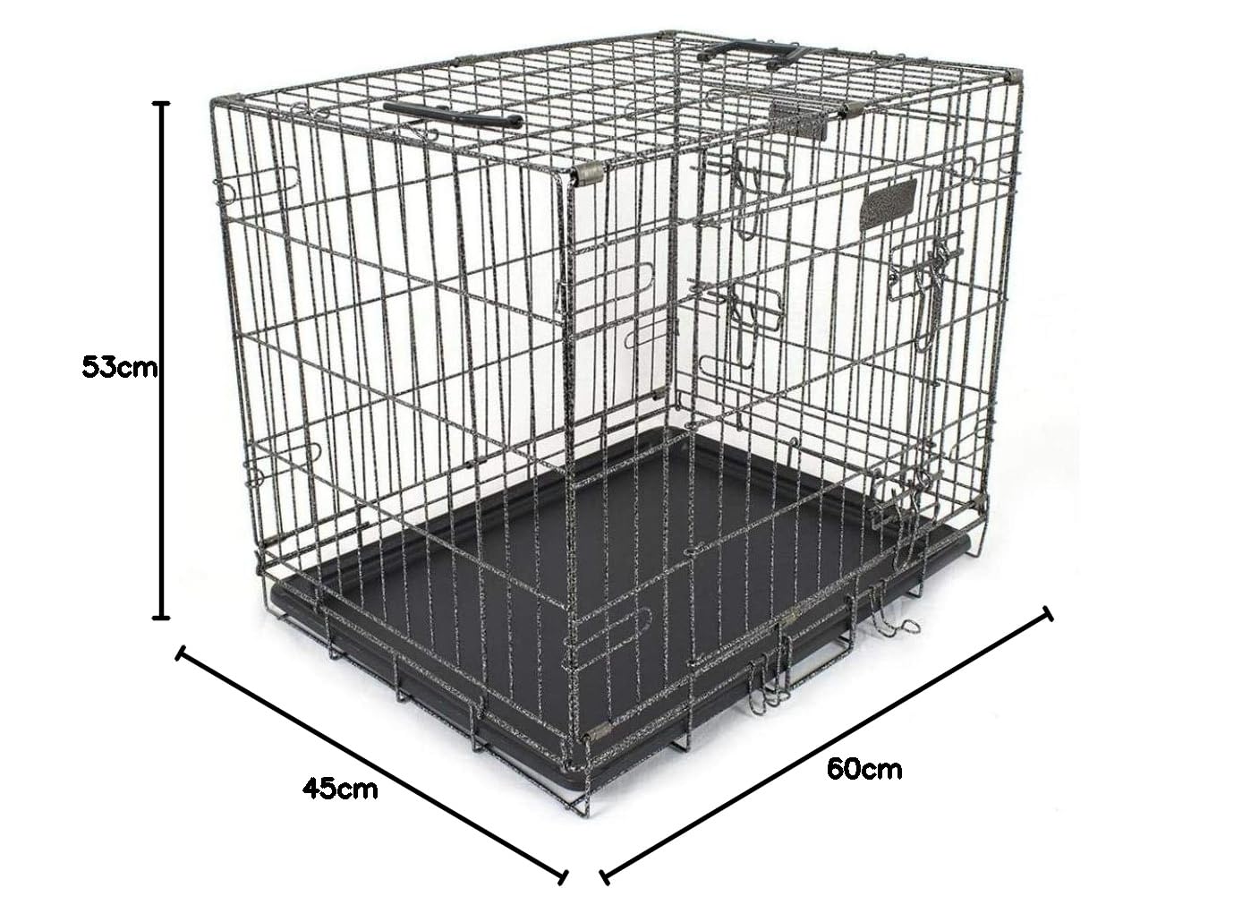 Pet's Solution - Kennel Trasportino Cani, Gatti o Pappagalli, in Metallo, Pieghevole, con Vassoio alla Base, Apertura Frontale - 60x42,5x50 cm