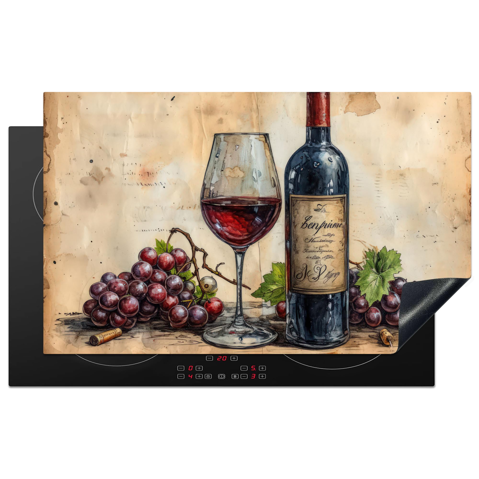 KitchenYeah© Induction Hob Protector Mat 20.5"x33.5" / 85x52 cm Stove Cap Top Cover Kitchen Cooker Covers for Electric Hobs Vinyl Wine - Grapes - Drink - Wine Glass - Fruit