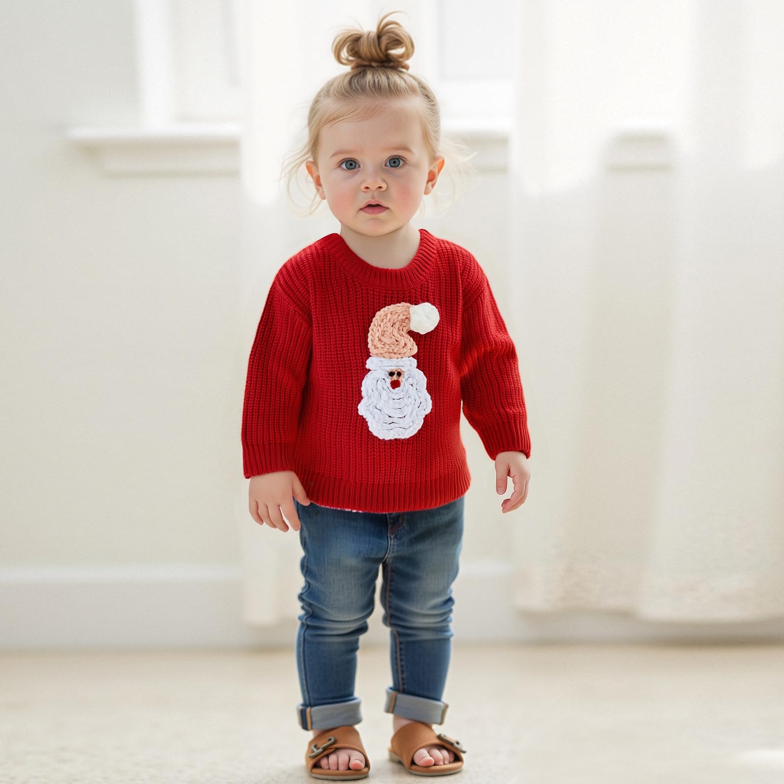 Christmas Baby Girl Boy Outfit Santa Claus Long Sleeve Knit Sweater Toddler Infant Newborn Sweatshirt Pullover (Red, 3-4 Years)