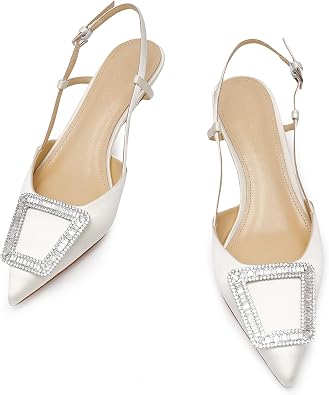 Womens Wedding Shoes Low Heel Closed Toe for Bridal Ivory Cream Bridesmaid Leather Sole