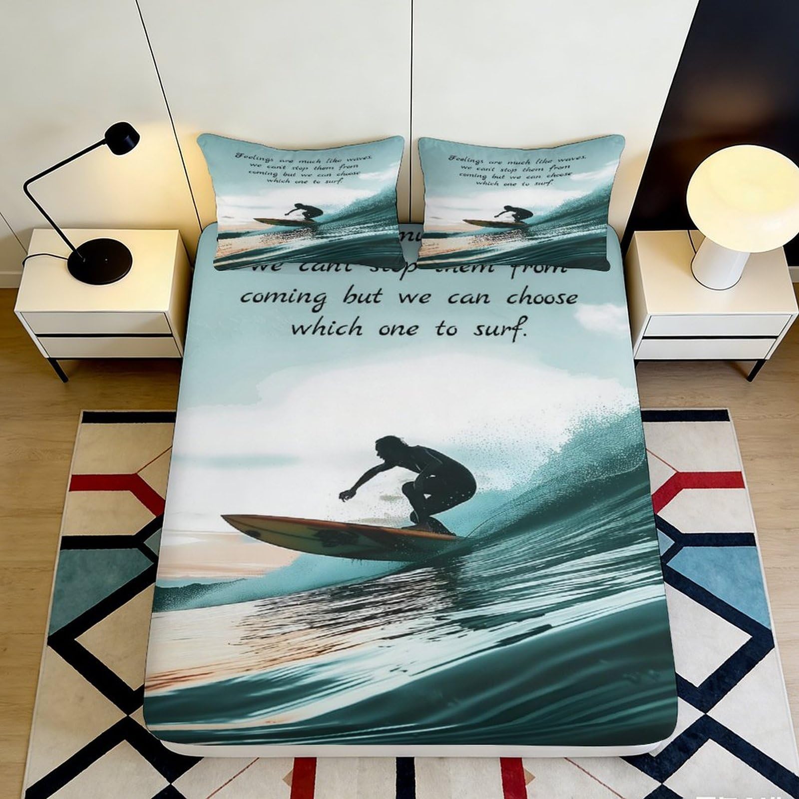 Pnayamiorkfel Style-2 3D Printed Surf Ocean Wave Fitted Sheet Microfiber Soft Non Slip Blue Surfer Bed Cover For Bedroom Dorm Mattress Decor 90X200x25cm