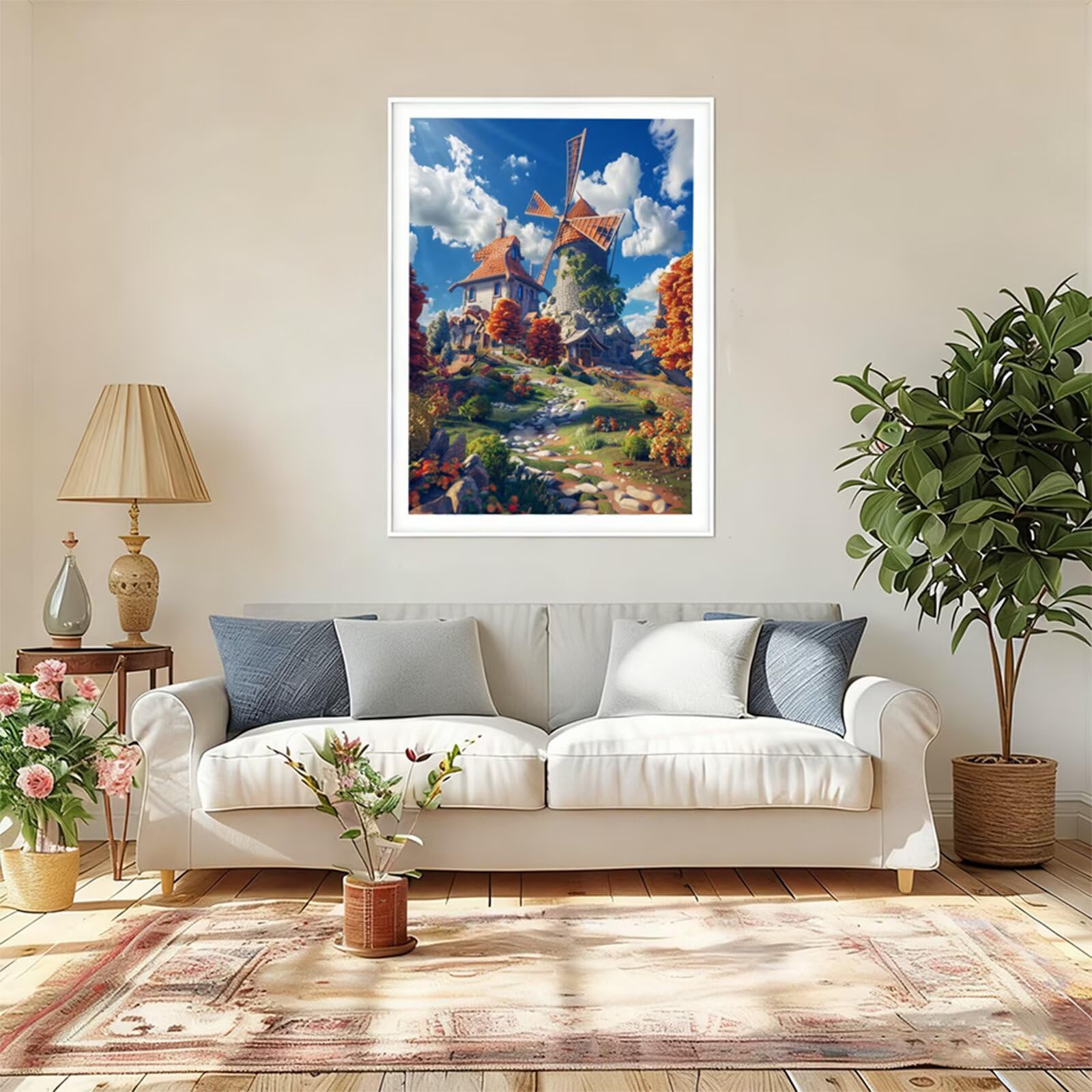 Diament Malarstwo Krajobraz Diamentowy Młyn Diamentowy Malarstwo Dorośli 60x90cm, 5D Diamentowe Rysunki Rzemiosło Dzieci, DIY Ścieg Krzyżowy Pełny Zestaw Akcesoriów, Dekoracja Domu H5-491