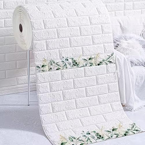 Miniatura 2 de Paneles de pared de ladrillo 3D, papel tapiz de espuma blanca con diseño de hojas verdes, para decoración de pared de sala de estar y dormitorio