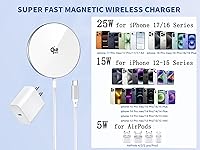 Vista 2 de [Apple MFi Certified]25W Magnetic Wireless Charger for iPhone,Qi2.2 Certified 6FT Fast Apple MagSafe Charger Wireless Charging Pad for iPhone