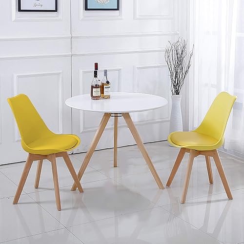 Miniatura 6 de GOTMINSI Silla de comedor de estilo moderno, silla de plástico Shell Lounge con sillas patas de madera natural (juego de 2 amarillas)