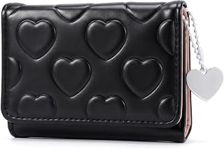 Cute Heart Shaped Wallet for Women, PU Leather Slim Credit Card Holder with Heart-shaped Pendant, Fashion Trifold Cash Pocket ID Window for Shopping, Dating, Travel