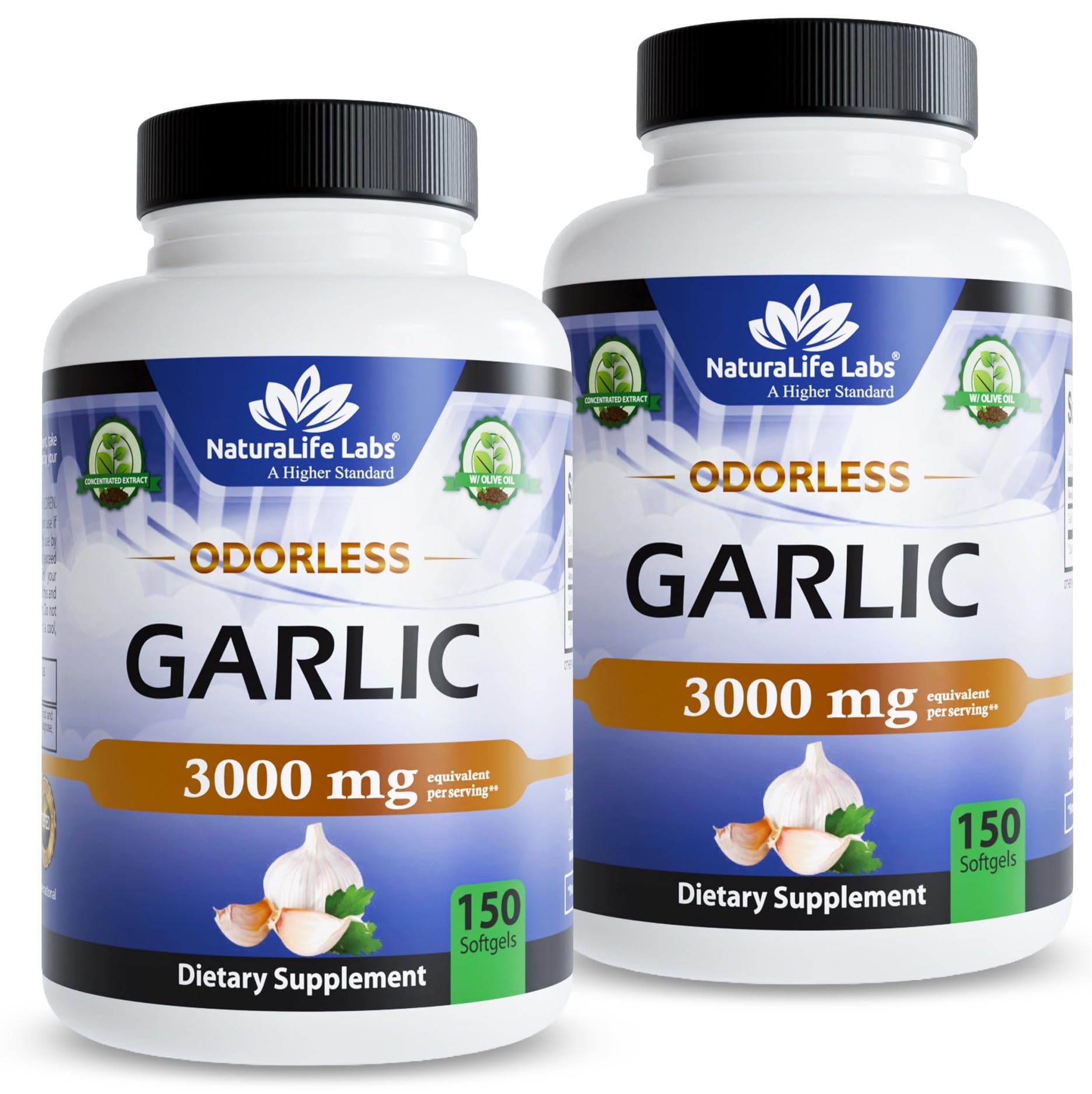NaturaLife Labs Odorless Garlic – Concentrated 100:1 Garlic Extract with Olive Oil – 150 Softgels – Non-GMO, Gluten-Free (2 Pack) 150 Count (Pack of 2)