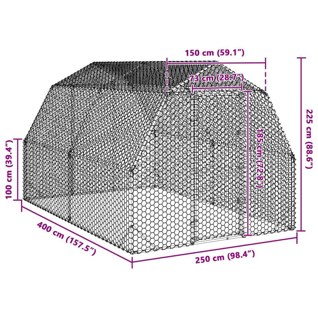 Gallinero transitable 2,5 x 4 x 2,25 m – Recinto de acero galvanizado para aves de corral – 10 m² Gran recinto para animales pequeños con puerta con cerradura para pollos, patos y gansos