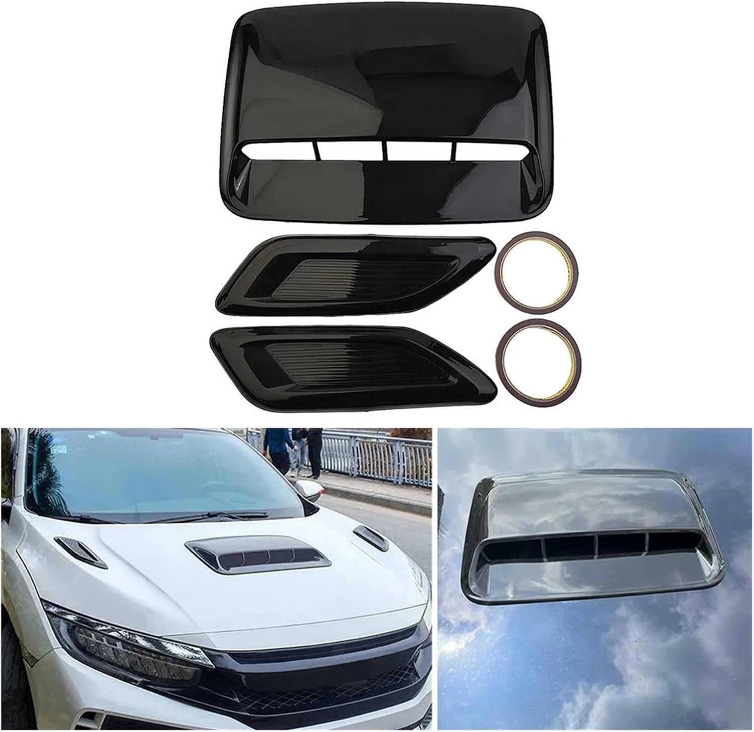 3pcs ABS Bug Shields Car Engine Hood Scoop Cover Air Flow Intake Vent Scoop Bonnet Decoration Engine Hood Center Side Cover