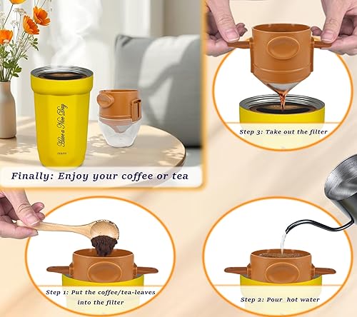 Miniatura 2 de ZK&HX LIFE Cafeteras de campamento de 13 onzas, juego de cafetera para verter sobre el campamento, infusor de té portátil para té de hojas sueltas,