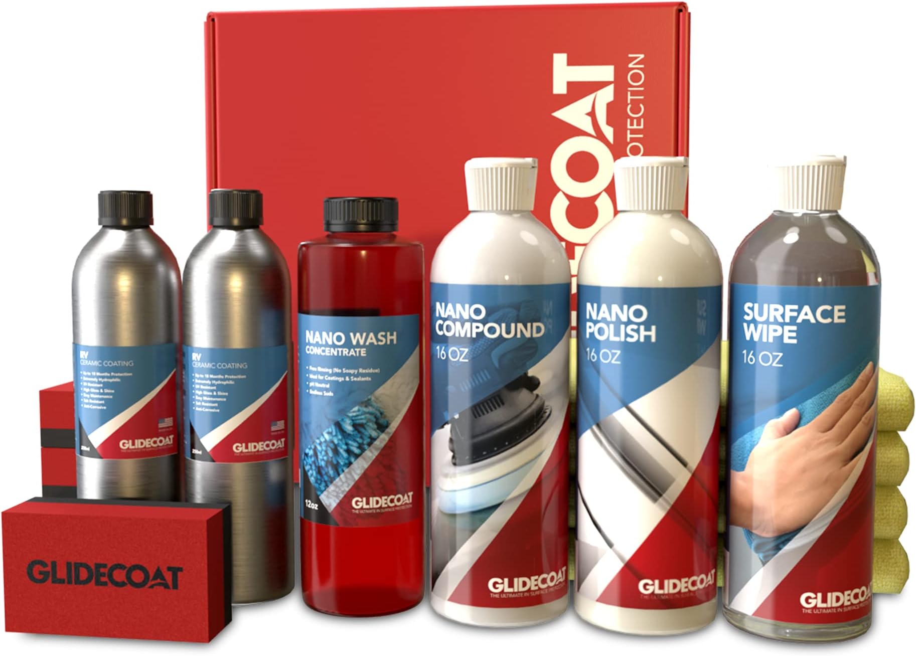 Glidecoat RV Ceramic Coating Top Kit (500ml) 30ft - 9H Ceramic Coating Kit with Nano Ceramic Coating & Hydrophobic Coating - Complete Detailing Supplies w/RV Ceramic Coating, Nano Polish + More!