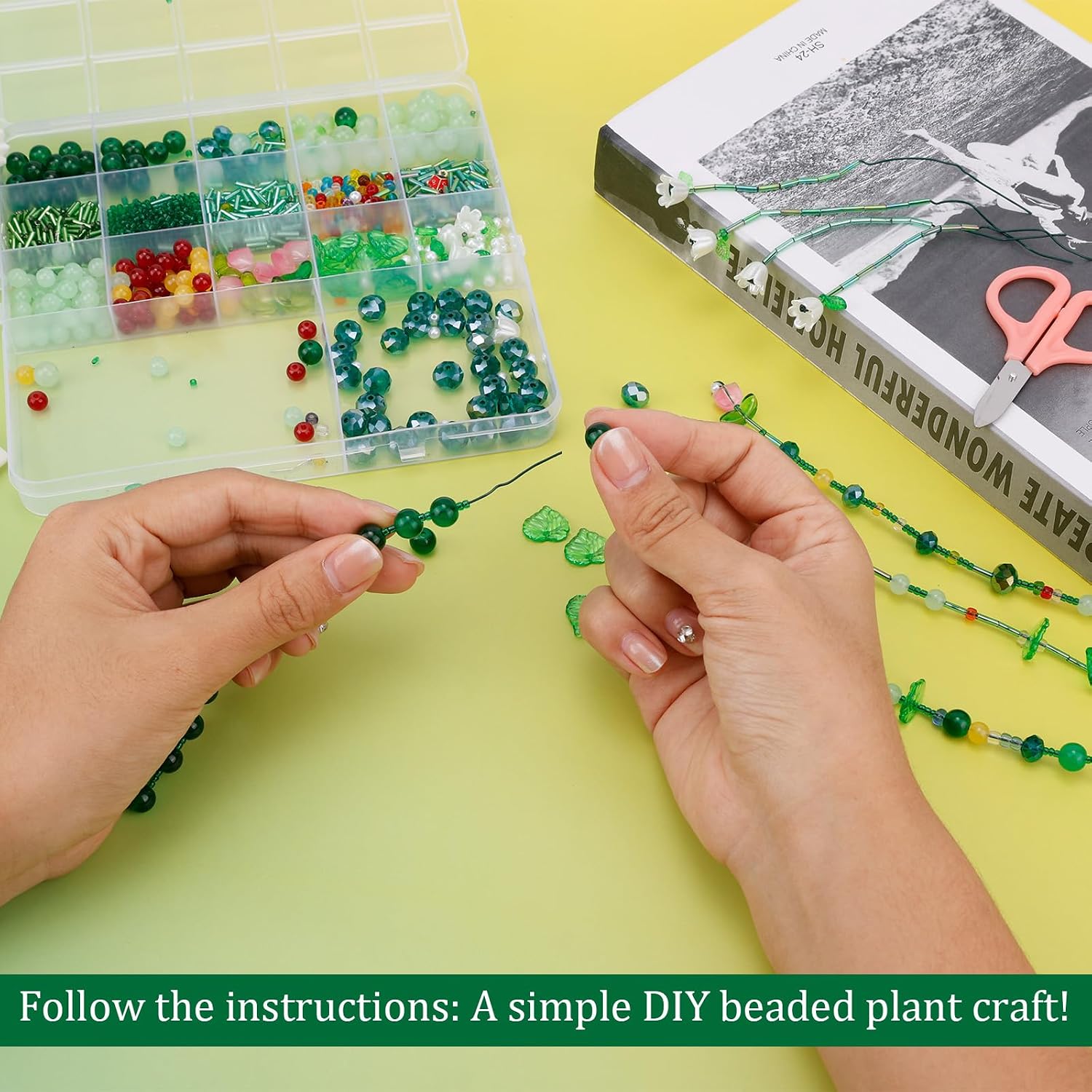 Fukaisu Green Glass Beaded Plant Kit with Pots & Manual