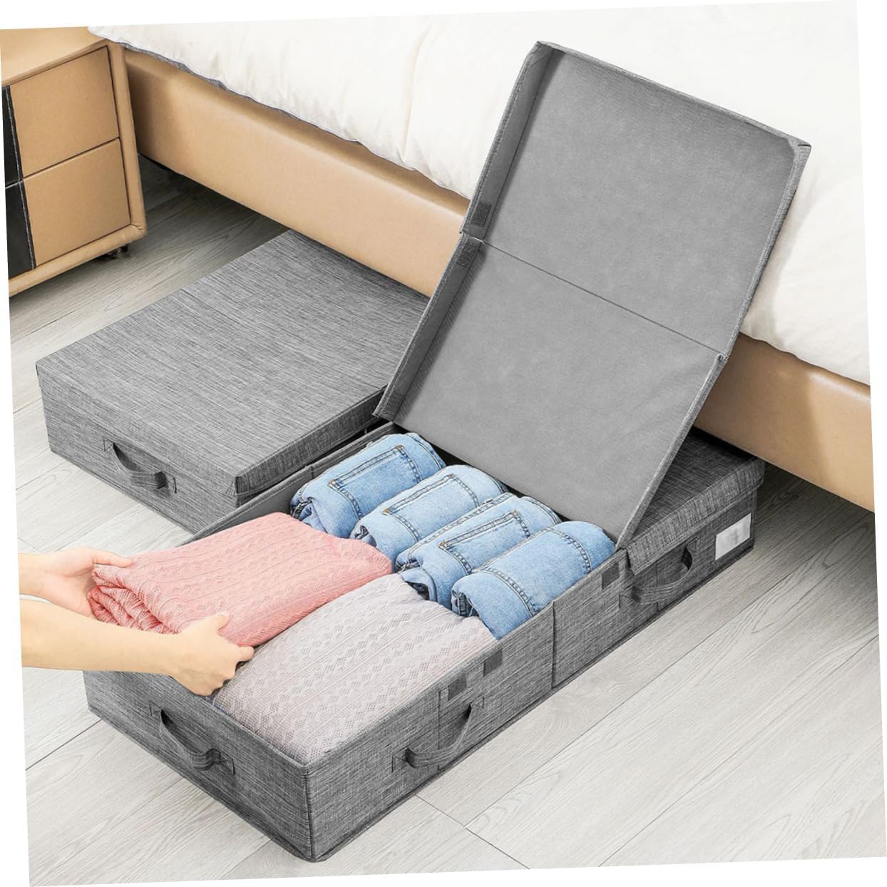 Foldable under Bed Storage Bin Multi-functional Clothing Organizer Box for Quilts Blankets