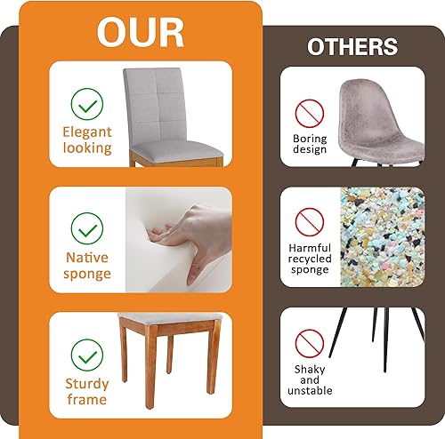 Miniatura 5 de DAGONHIL Dining Chairs Set of 4, Modern Upholstered Fabric Dining Room Chairs, Armless Kitchen Chairs with Wood Legs and Padded Seat for Living Gris