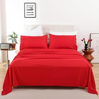 Full Size Sheet Set, 4 Piece Soft Bed Sheets, Deep Pockets