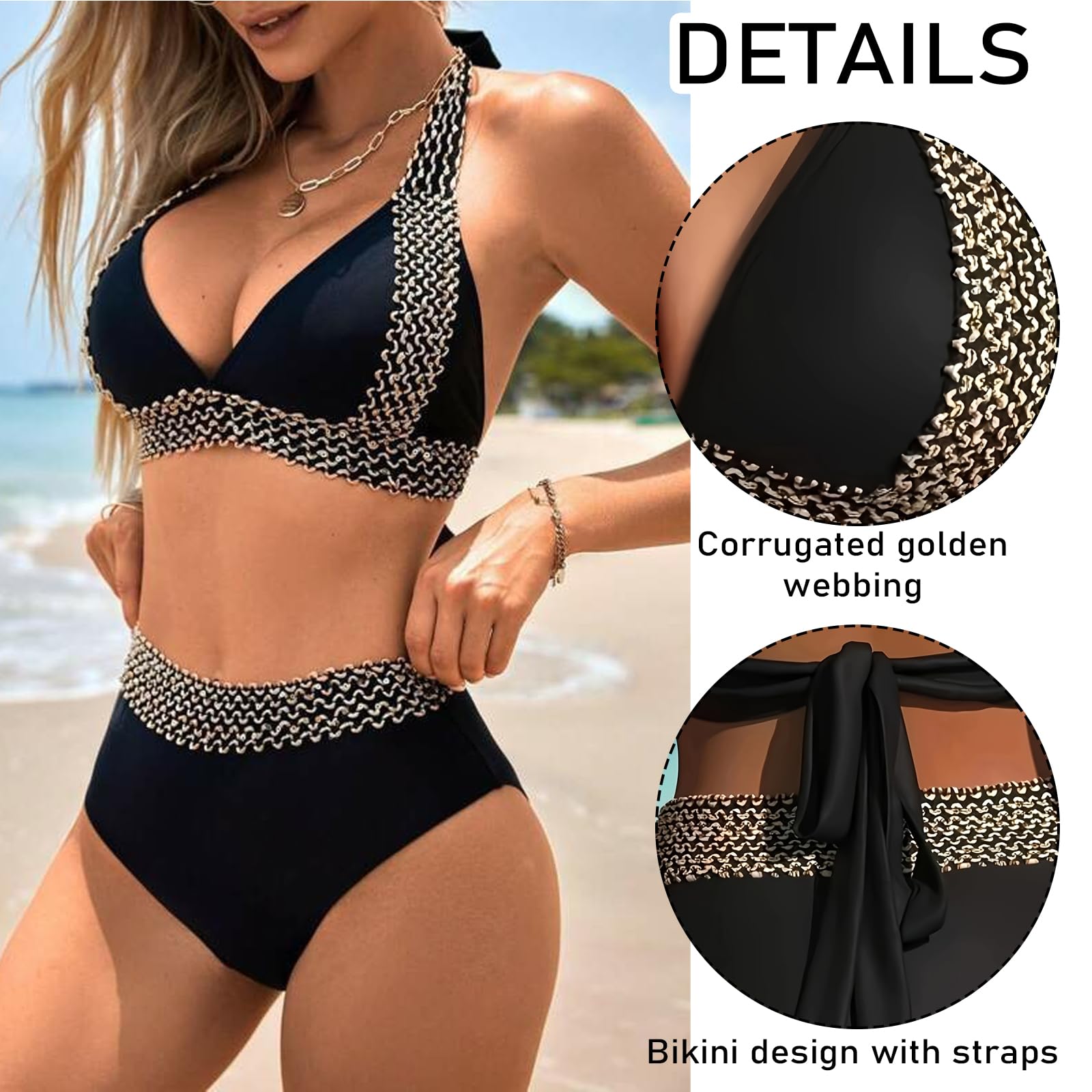 TYXHXTF Traje de Baño 2 Piezas Mujer Push up Cuello en V Bikini Sexy Cintura Alta De Dos Piezas para la Playa Verano