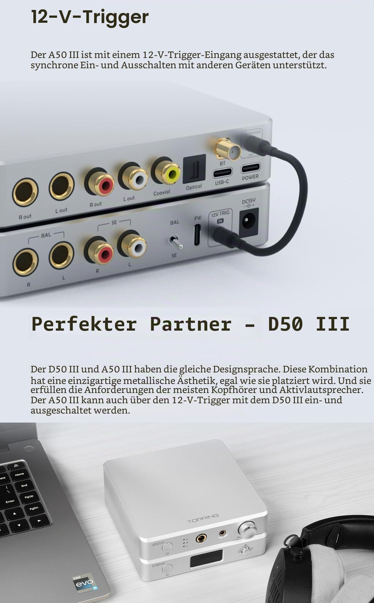 TOPPING A50 III NFCA Kopfhörerverstärker-Vorverstärker – SE/BAL-Eingang 6,35 mm Single-Ended 4,4 mm symmetrische Buchse 3500 mW x2 leistungsstarker Ausgang (Silber)