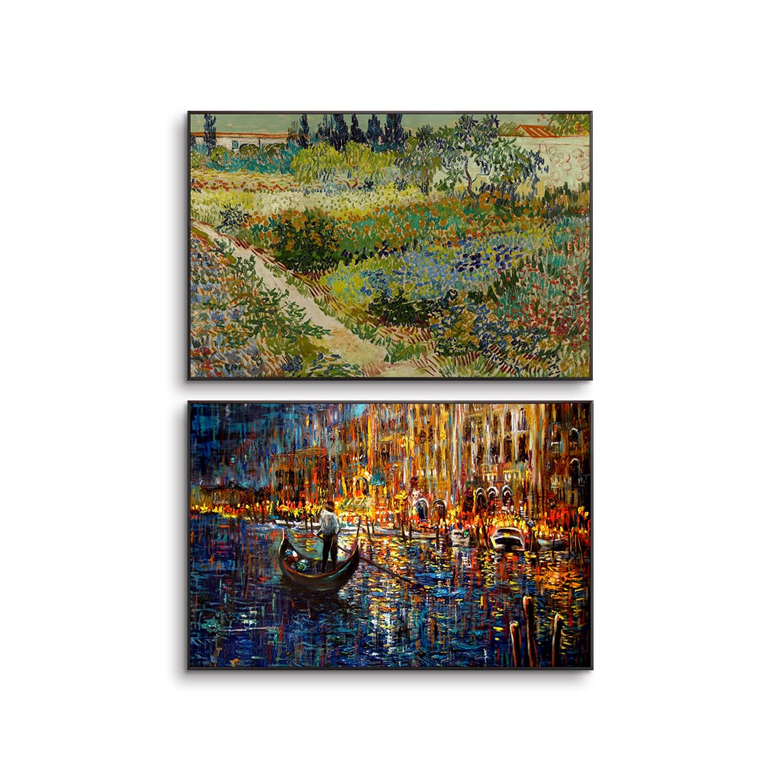Amazon.co.jp: 抽象 風景画 アートパネル 2枚 飾り絵 ゴッホ 花園 川の