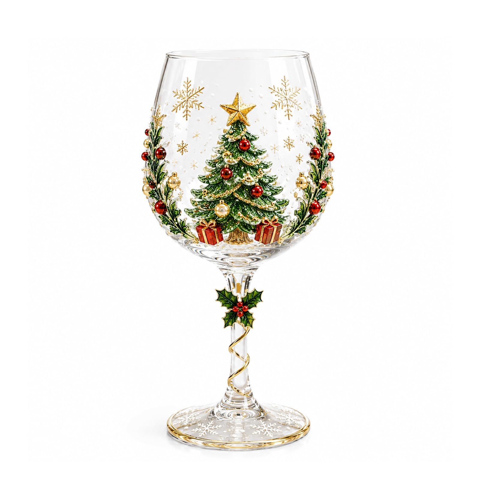 Świąteczne kieliszki do wina 3D Zestaw Świątecznych Stemed Goblets With Santa Snowman Tree Motifs Gold Spiral Trim Na Xmas Dinner Party Gifts Dekoracyjne Barware