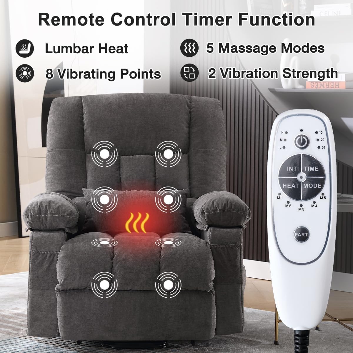 Power Lift Recliner Chair for Elderly, Electric Recliner Single Sofa with Massage and Heat, Vibration Massage Reclining Chair with Side Pockets and USB Port for Living Room Bedroom