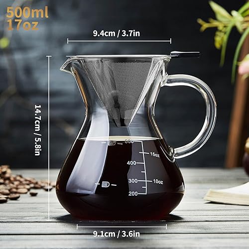 Miniatura 2 de Unbreakable - Cafetera con doble filtro inoxidable de 17 onzas, grueso resistente al calor, gotero de vidrio de borosilicato para verter sobre el