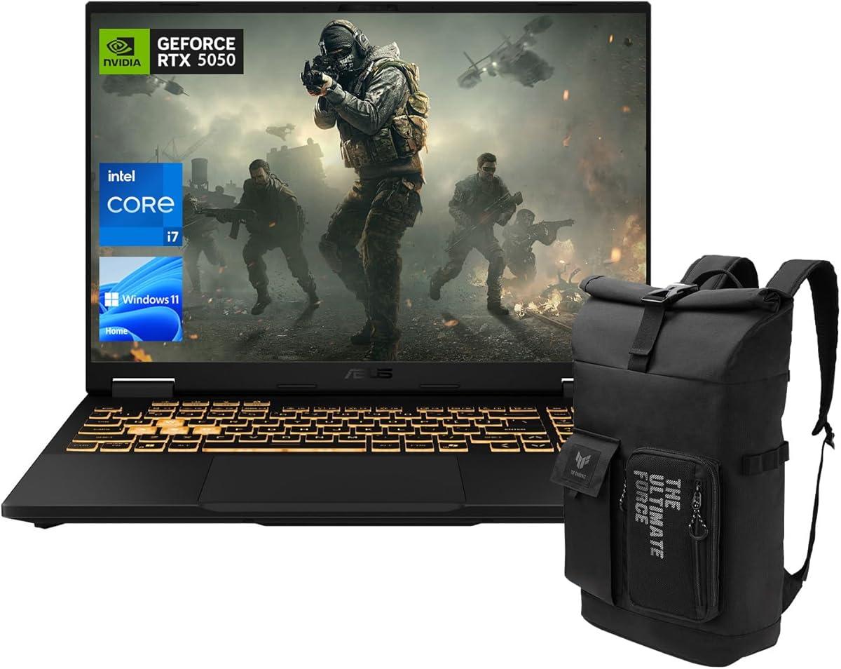 ASUS TUF F16 RTX 5050 Gaming Laptop, Intel i7-14650HX, NVIDIA RTX 5050, RGB Backlit Keyboard, MUX Switch with NVIDIA Advanced Optimus, 32GB DDR5, 1TB SSD, Bundle TUF Gaming VP4700 Backpack : Electronics