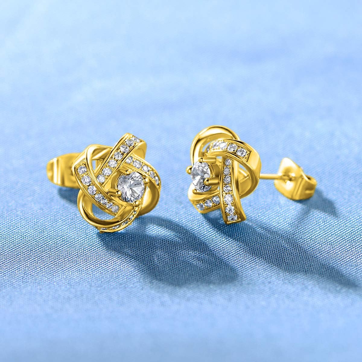 Love Knot Earrings 18K Yellow Gold Plated Flower Stud Earrings for Women Cubic Zirconia Earrings - Image 2