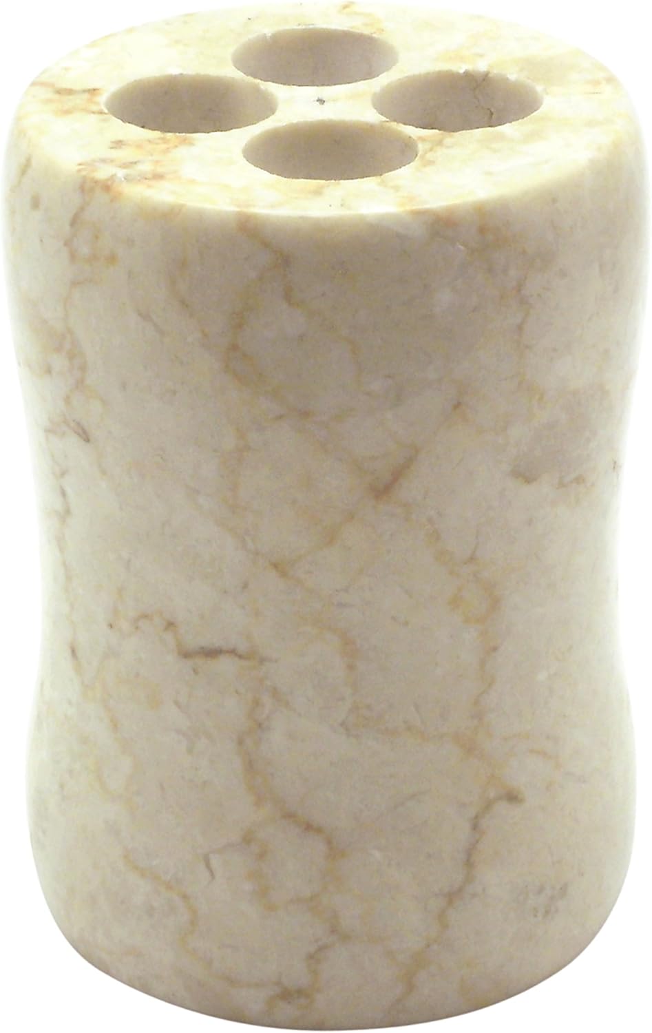 Creative Home Natural Champagne Marble Curvy Collection Toothbrush Holder Makeup Brush Holder Bathroom Vanity Countertop Organizer, Beige