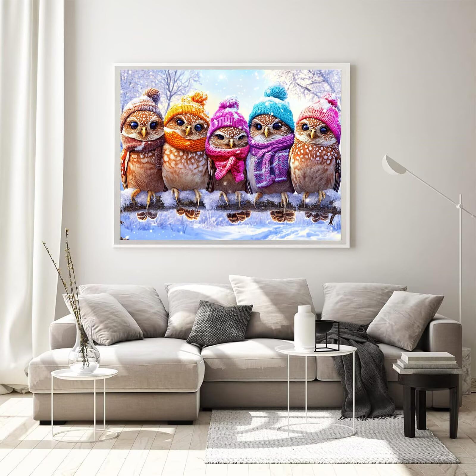 Malarstwo diamentowe, motyw sowy, zimowy obraz diamentowy 5D, obraz diamentowy 5D, obraz diamentowy do samodzielnego wykonania, zestaw do majsterkowania dla dorosłych, dekoracja ściany, prezent 80 x