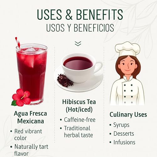 Miniatura 4 de Flor de Jamaica - Flores secas de hibisco de 4 onzas - Té de hierbas de hojas sueltas e ingrediente mexicano Agua Fresca - Flores enteras y pétalos