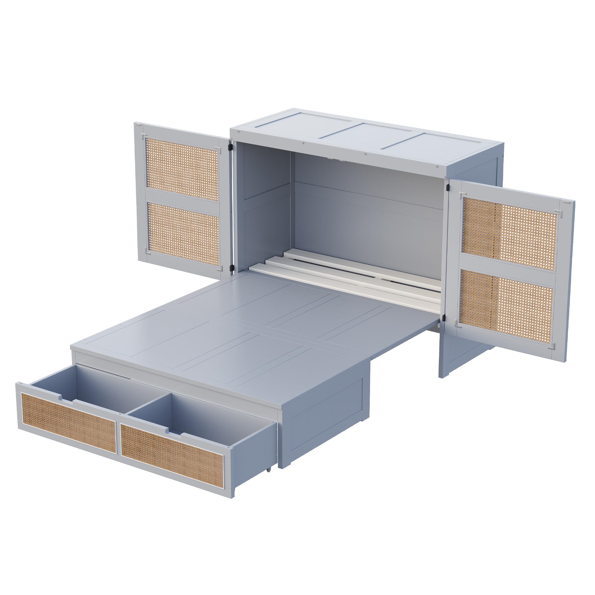 Schrankbett 140x200- Wandbett mit Lattenrost - Schrank mit Klappbett - Wandklappbett - Murphy Bed - Bettschrank, vertikales Schrankbett, Jugendbett, ohne Matratze,Grau